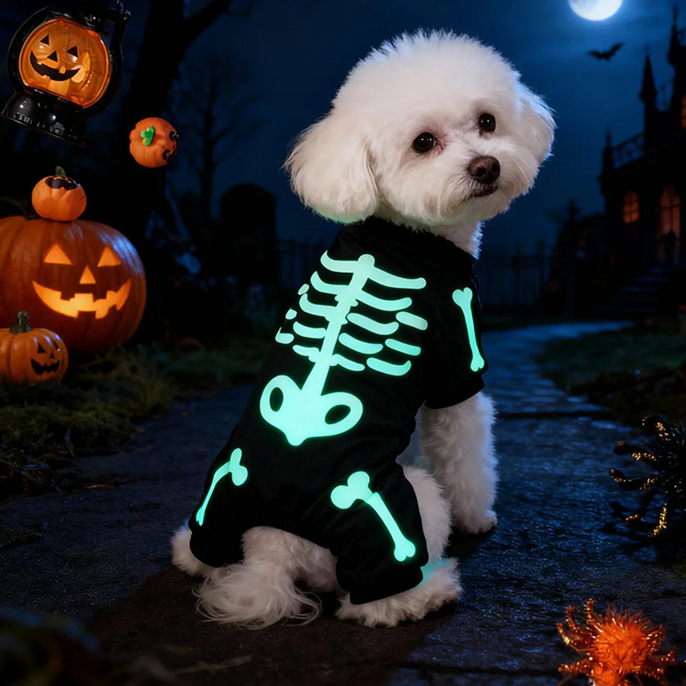 Luminous Skeleton Pet Pajama - Glow-in-the-Dark Halloween Costume for Dogs & Cats