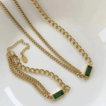 Collier Et Chaine En Acier Titane, Gamme De luxe, Pierre Vert
