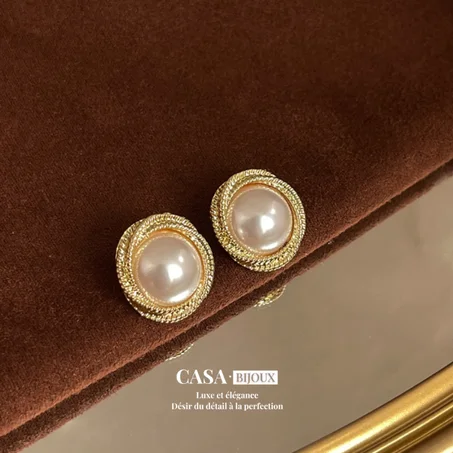 Ro- Boucles d'oreilles perlées au design vintage et élégant