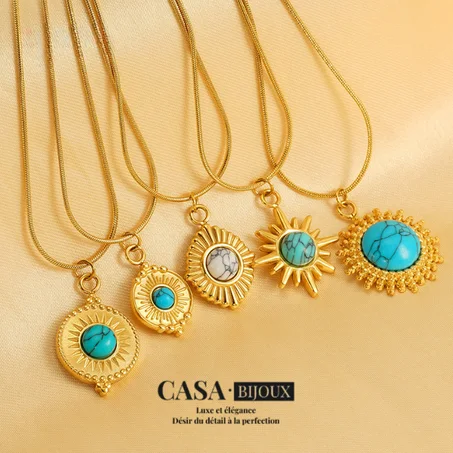 Collier turquoise rétro transfrontalier