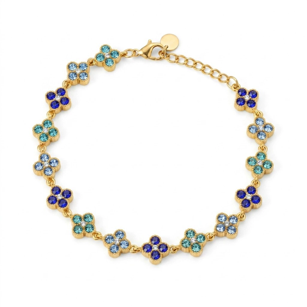 Bracelet en acier inoxydable bleu à quatre feuilles en forme de trèfle