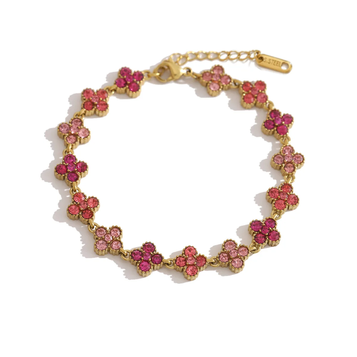 Bracelet trèfle à quatre feuilles en acier inoxydable rose