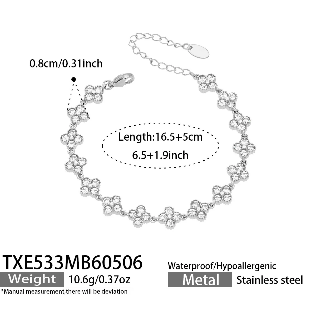 Bracelet en acier inoxydable couleur acier avec motif trèfle à quatre feuilles