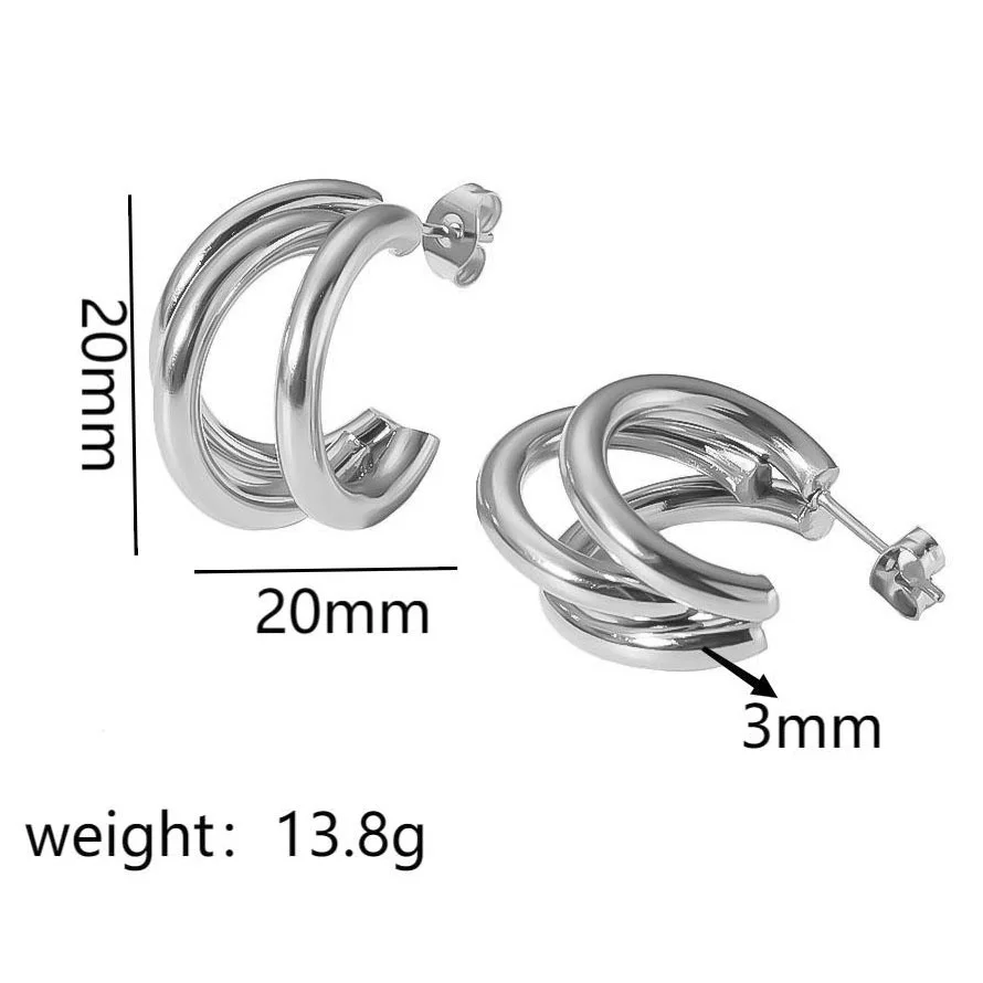 Boucles d'Oreilles Créoles Épaisses Argent Acier Inoxydable
