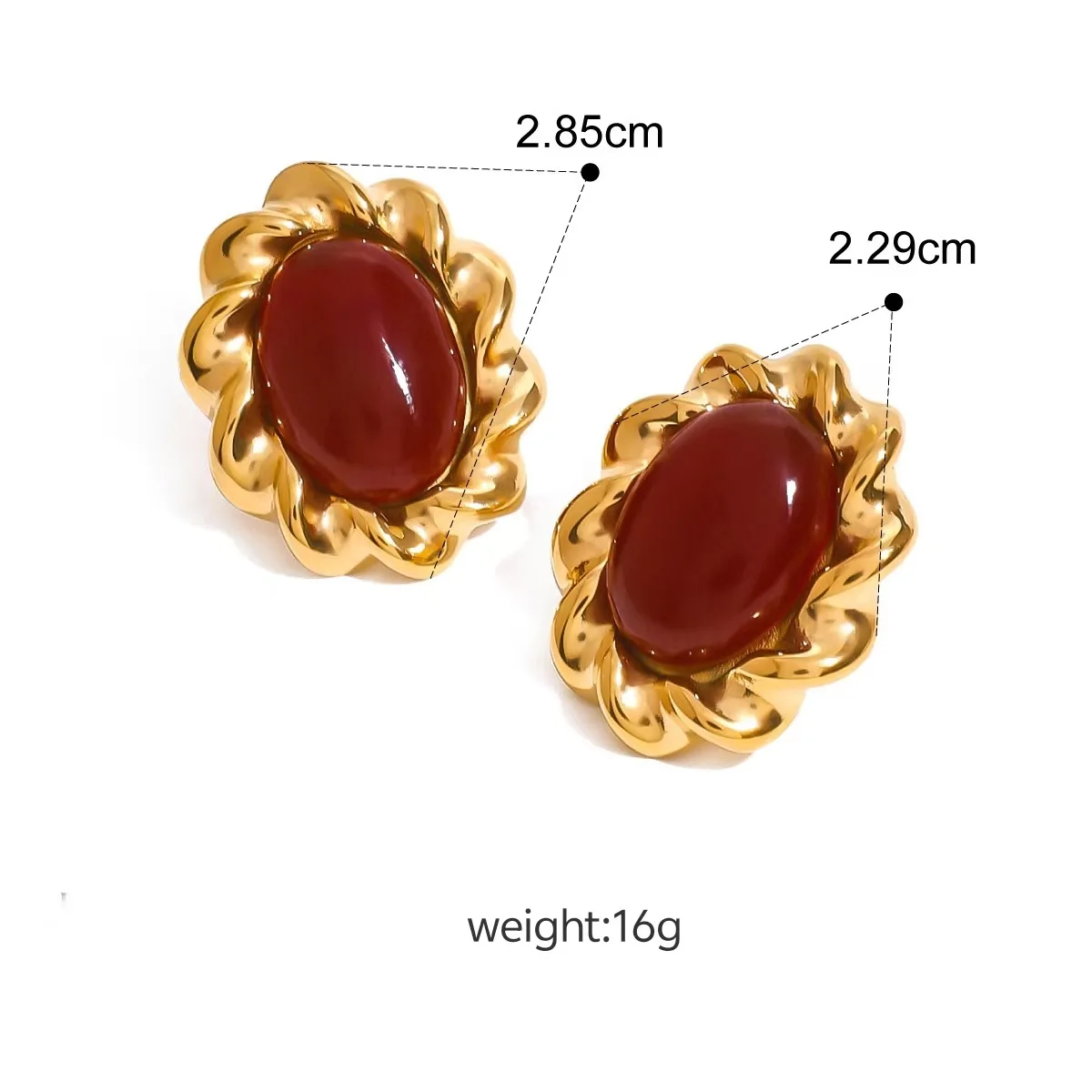 Boucles d'Oreilles Baroques – Cabochon Rouge et Or Torsadé