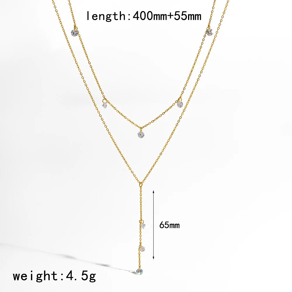 Collier Chaînes Superposées Cristal Or Acier Inoxydable