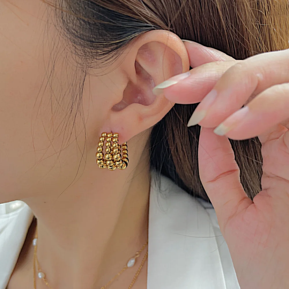 Boucles d'Oreilles Créoles Boules Or Acier Inoxydable