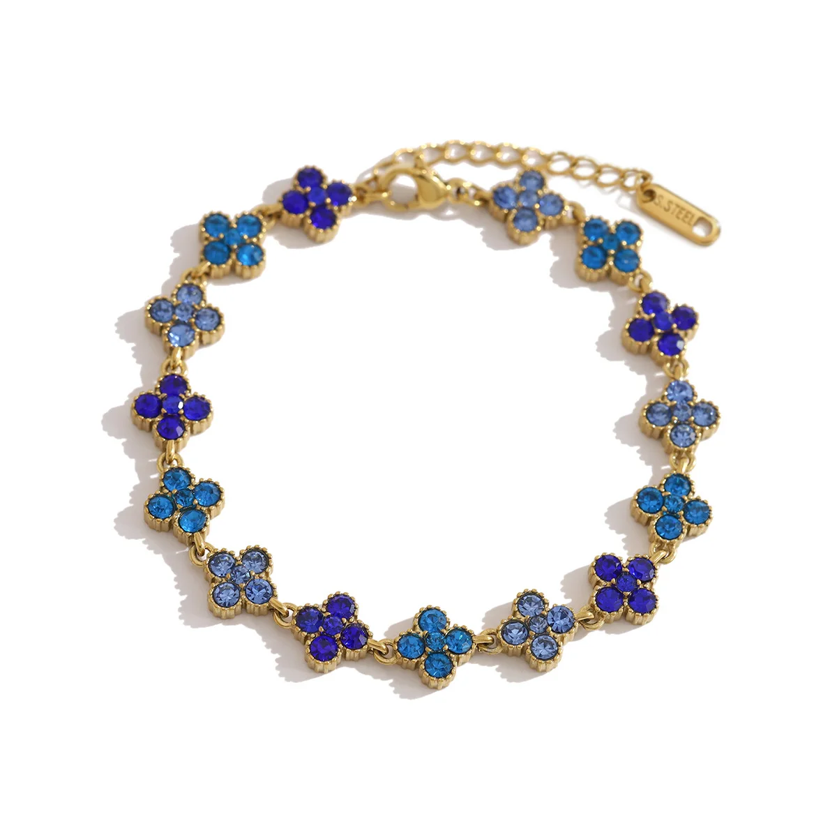 Bracelet en acier inoxydable bleu à quatre feuilles en forme de trèfle