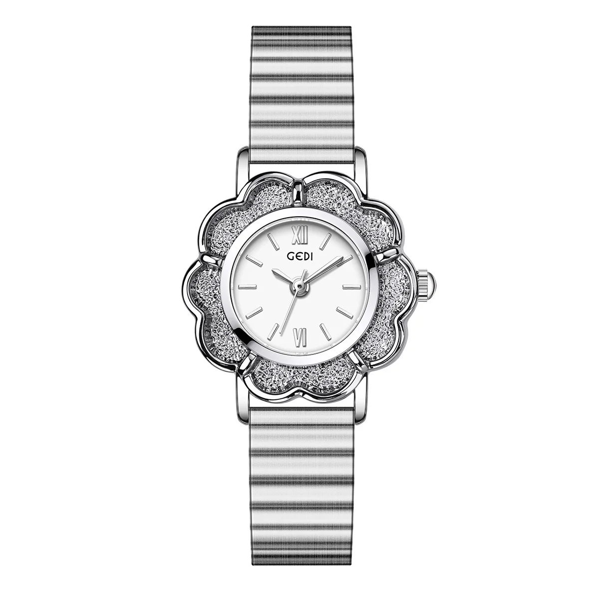 Montre Élégante Cristal Argentée Cadran Noir