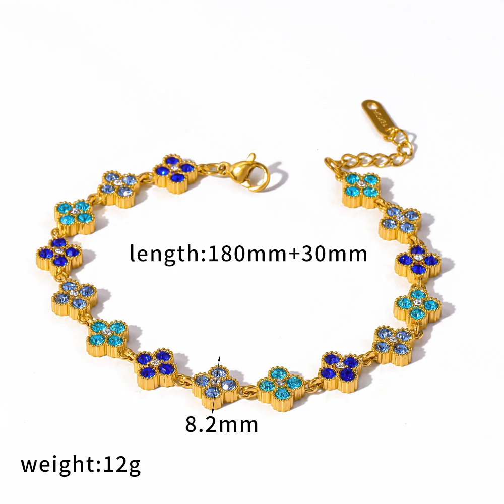 Bracelet en acier inoxydable bleu à quatre feuilles en forme de trèfle