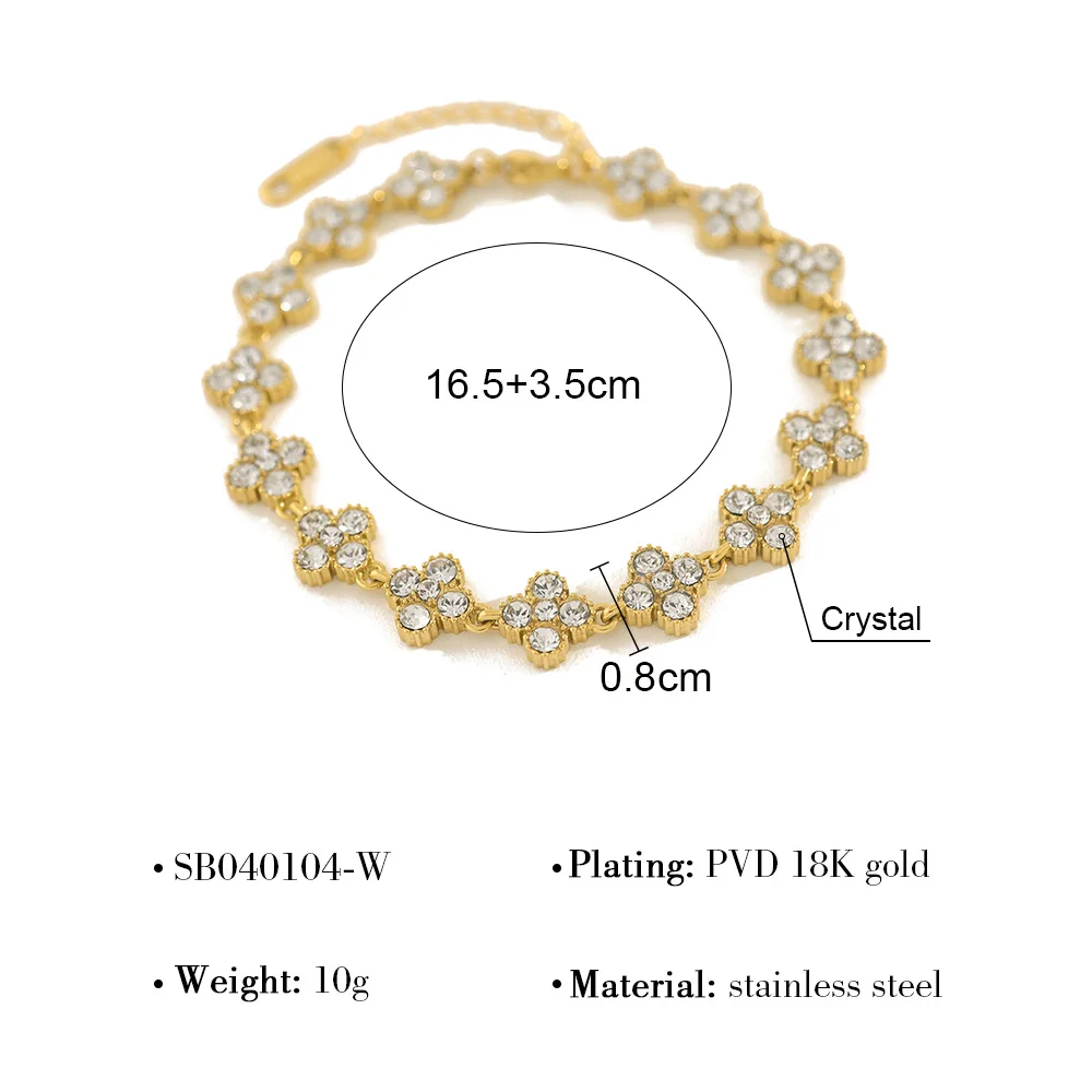 Bracelet en acier inoxydable doré à quatre feuilles en forme de trèfle