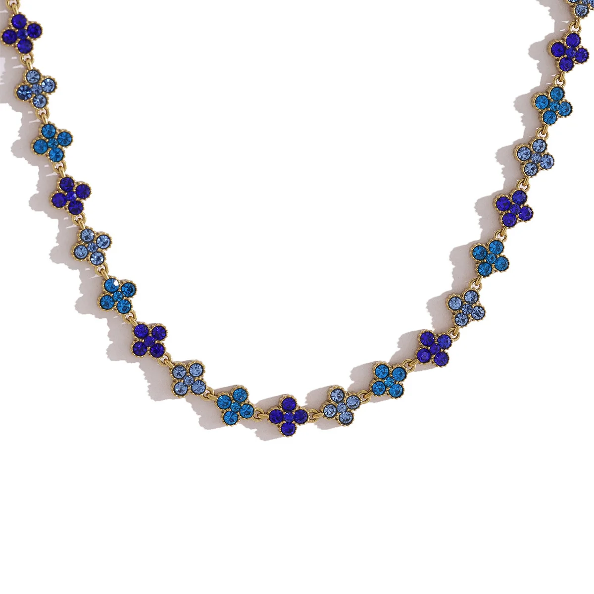 Collier trèfle à quatre feuilles en acier inoxydable bleu