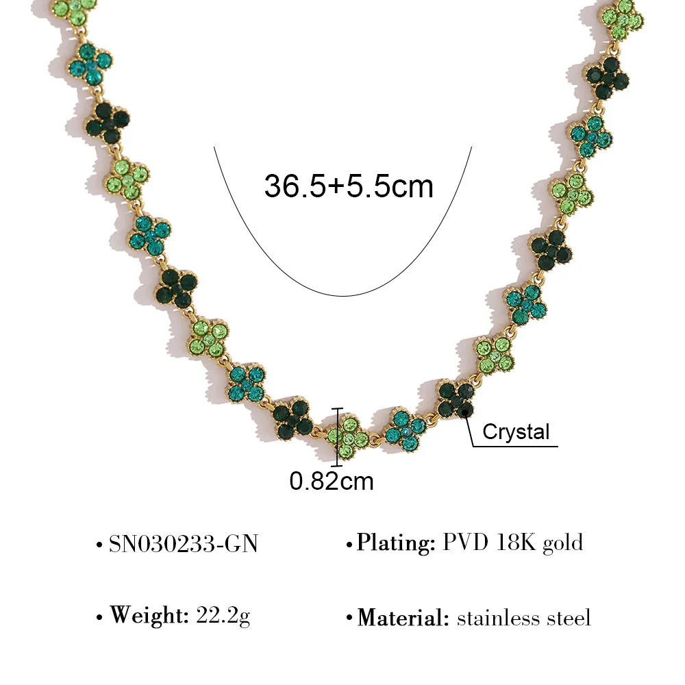 Collier en acier inoxydable vert à quatre feuilles en forme de trèfle