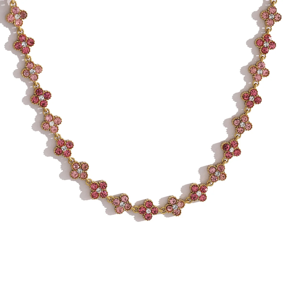Collier trèfle à quatre feuilles en acier inoxydable rose