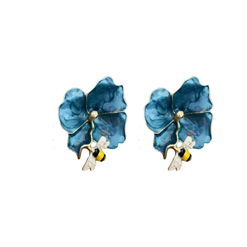 B- Boucles d'oreilles vintage avec design de fleur et d'abeille