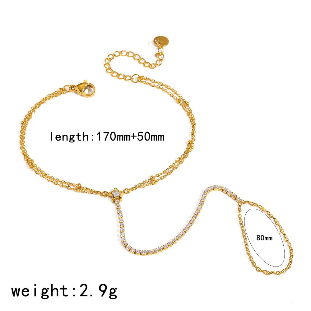 Bracelet Chaîne de Doigt Ajustable Doré 18K Strass