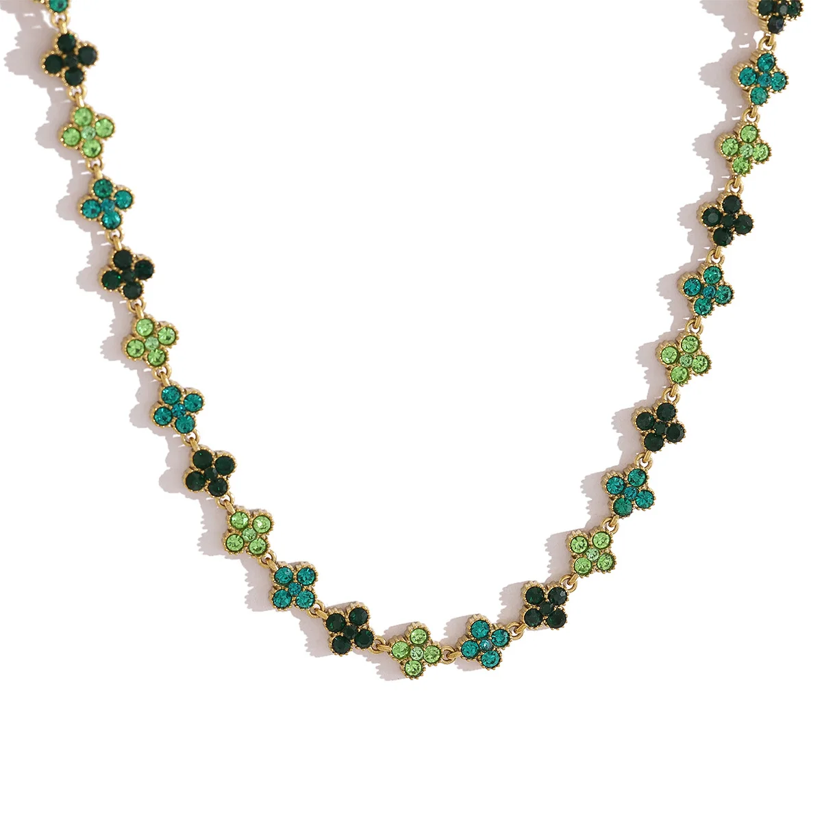 Collier en acier inoxydable vert à quatre feuilles en forme de trèfle