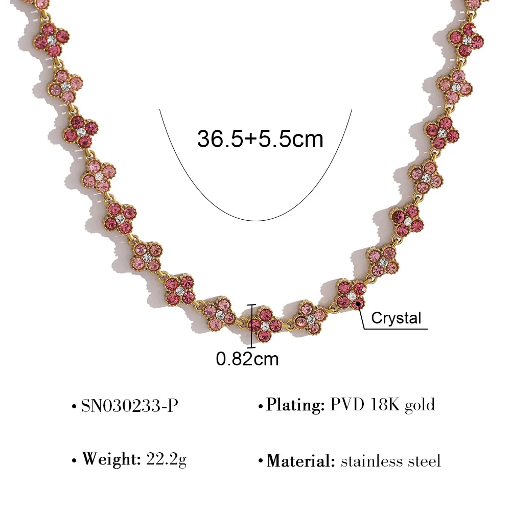 Collier trèfle à quatre feuilles en acier inoxydable rose