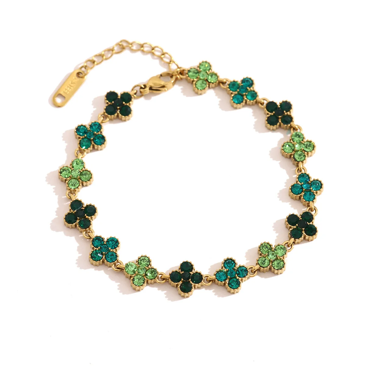 Bracelet en acier inoxydable vert à quatre feuilles en forme de trèfle