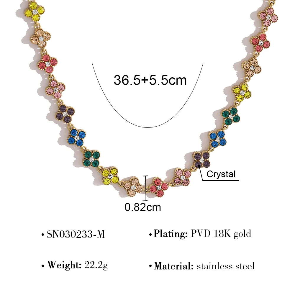 Collier trèfle à quatre feuilles en acier inoxydable coloré