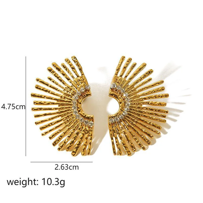 Boucles d'Oreilles Soleil Plumes Or Acier Inoxydable
