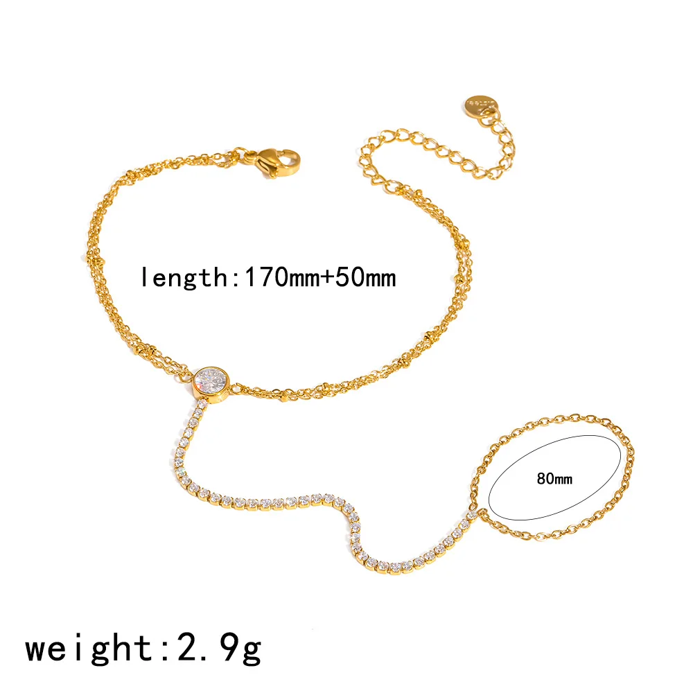 Bracelet Chaîne de Doigt Ajustable Doré 18K Strass