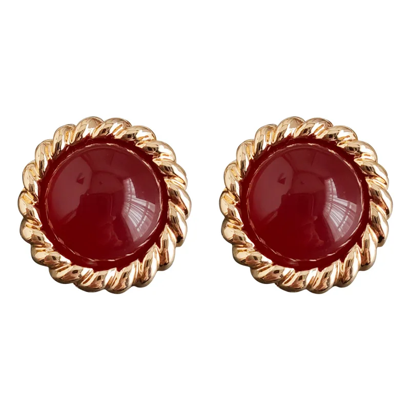 R- Boucles d'oreilles rondes rouges antiques dans le style royal français