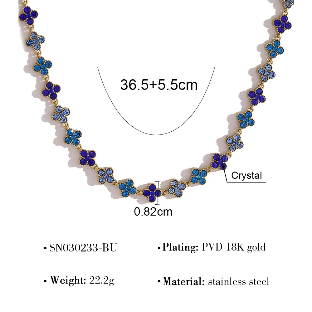 Collier trèfle à quatre feuilles en acier inoxydable bleu