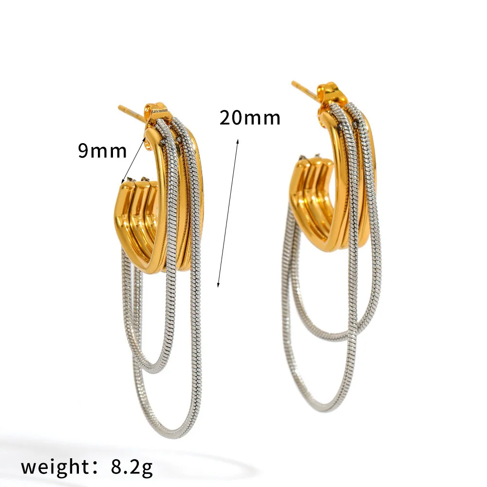 Boucles d'Oreilles Créoles Bi-Ton Or Argent Acier Inoxydable