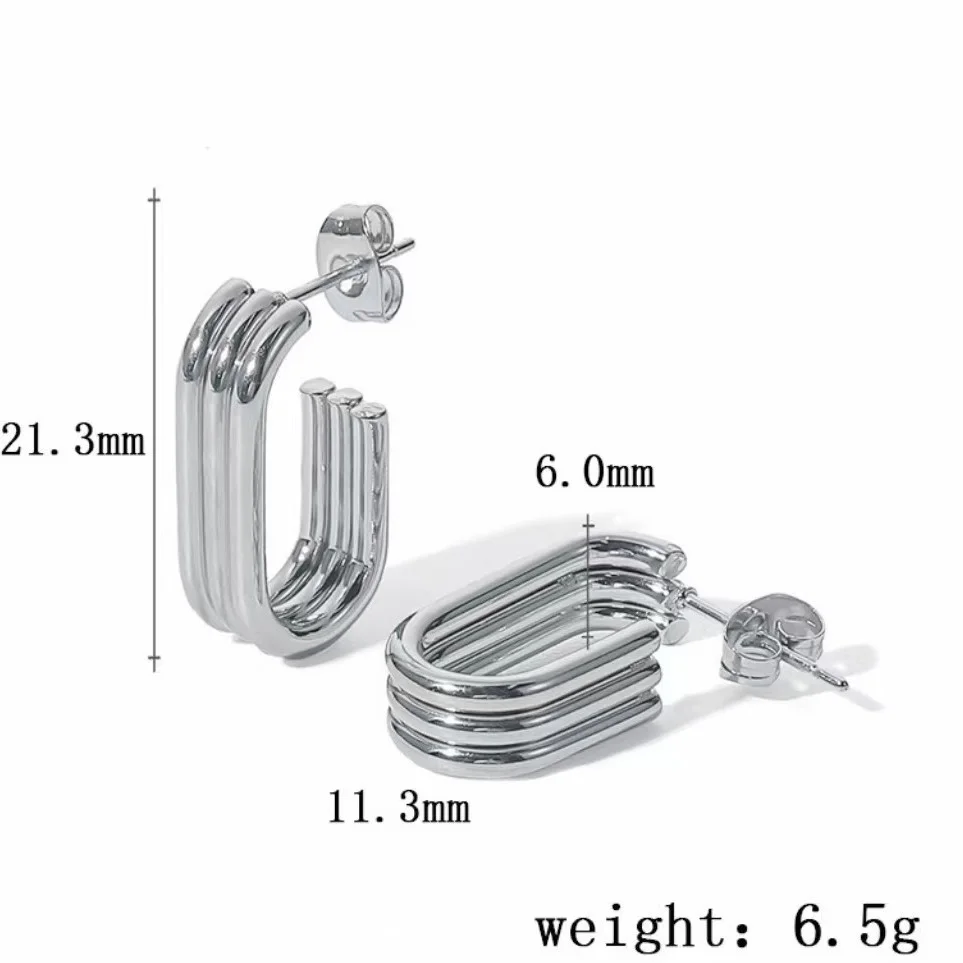Boucles d'Oreilles Créoles Carrées Cannelées Argent Acier Inoxydable