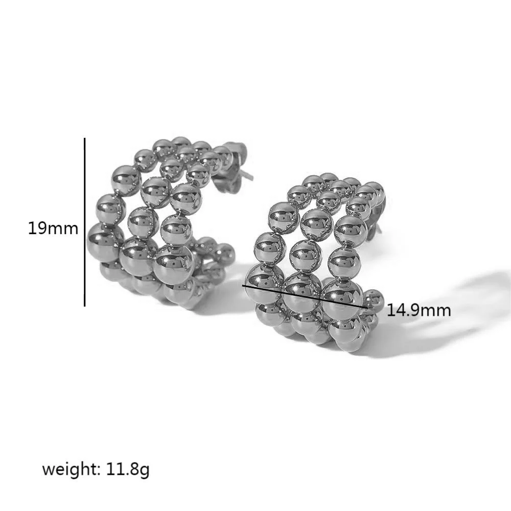 Boucles d'Oreilles Créoles Boules Argent Acier Inoxydable