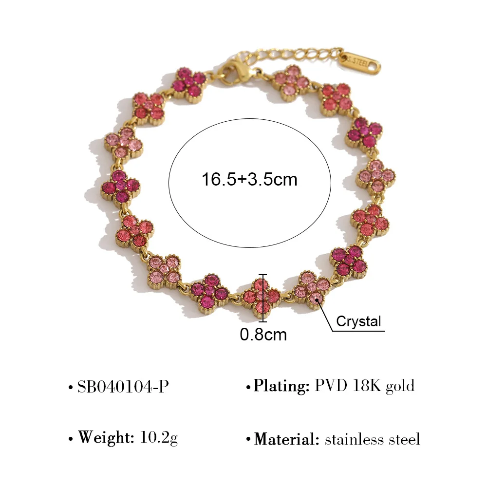 Bracelet trèfle à quatre feuilles en acier inoxydable rose