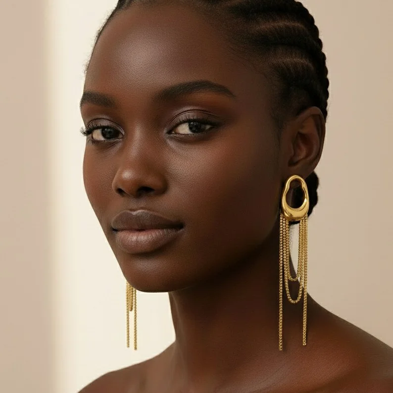 Boucles d'Oreilles Créoles Chaîne Dorée Acier Inoxydable