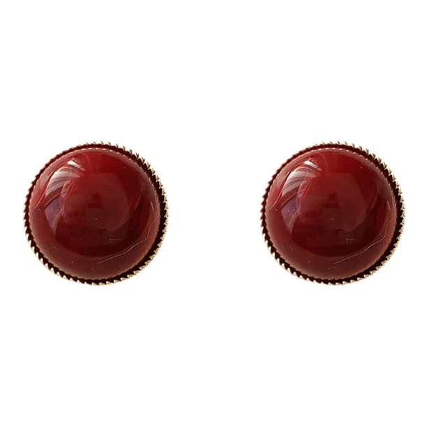 R- Boucles d'oreilles boules en résine rouge