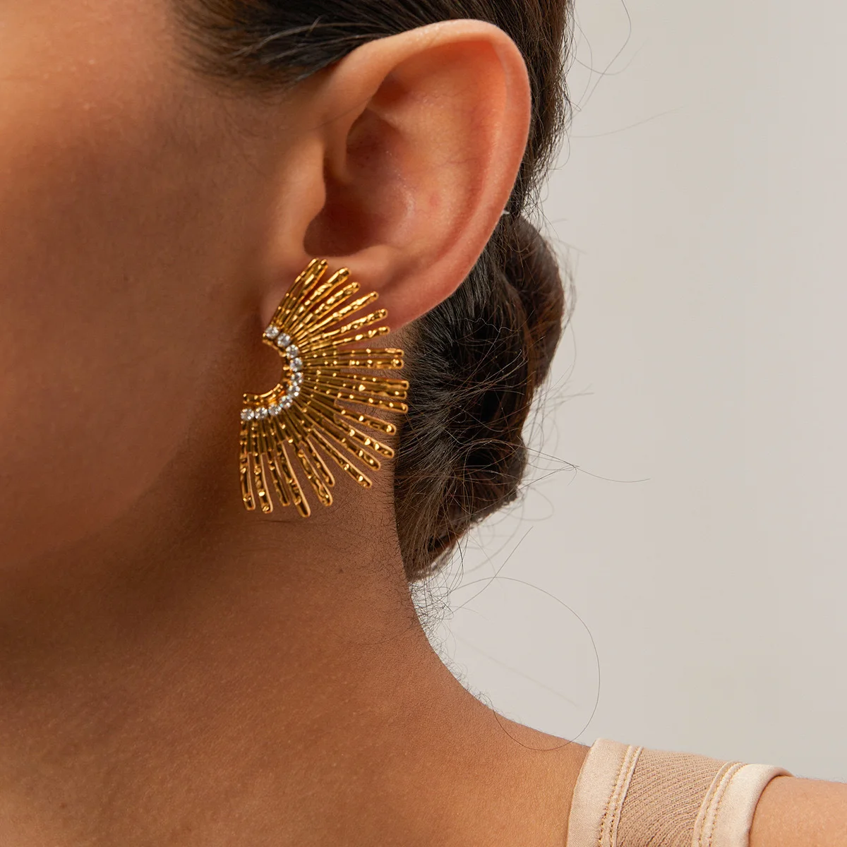 Boucles d'Oreilles Soleil Plumes Or Acier Inoxydable