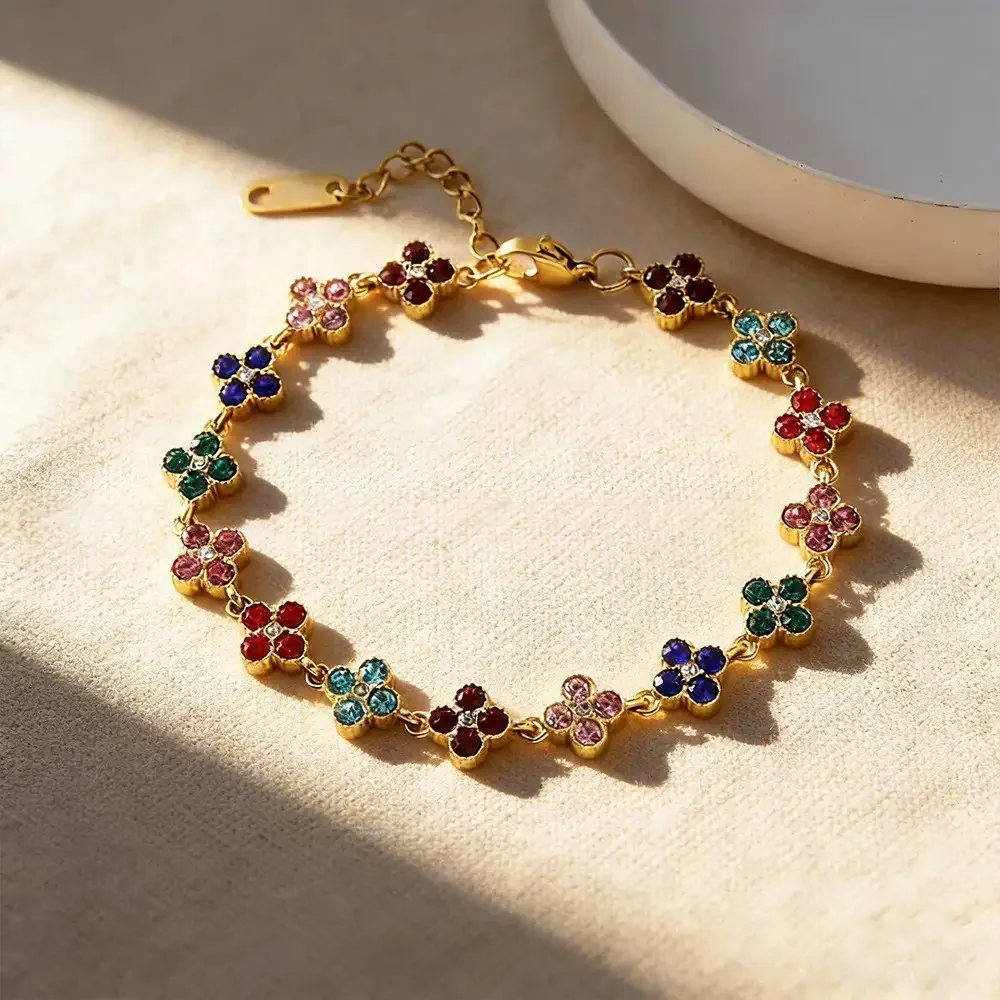 Bracelet trèfle à quatre feuilles en acier inoxydable coloré