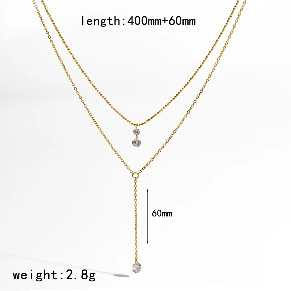 Collier Chaînes Superposées Cristal Double Pendentif Or Acier Inoxydable