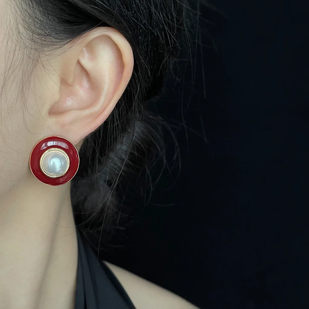 R- Boucles d'oreilles géométriques rouges avec perles