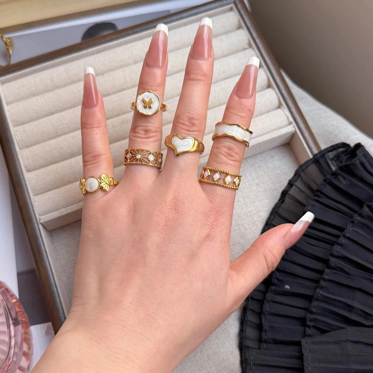 Bagues ajustable Nacre & Or