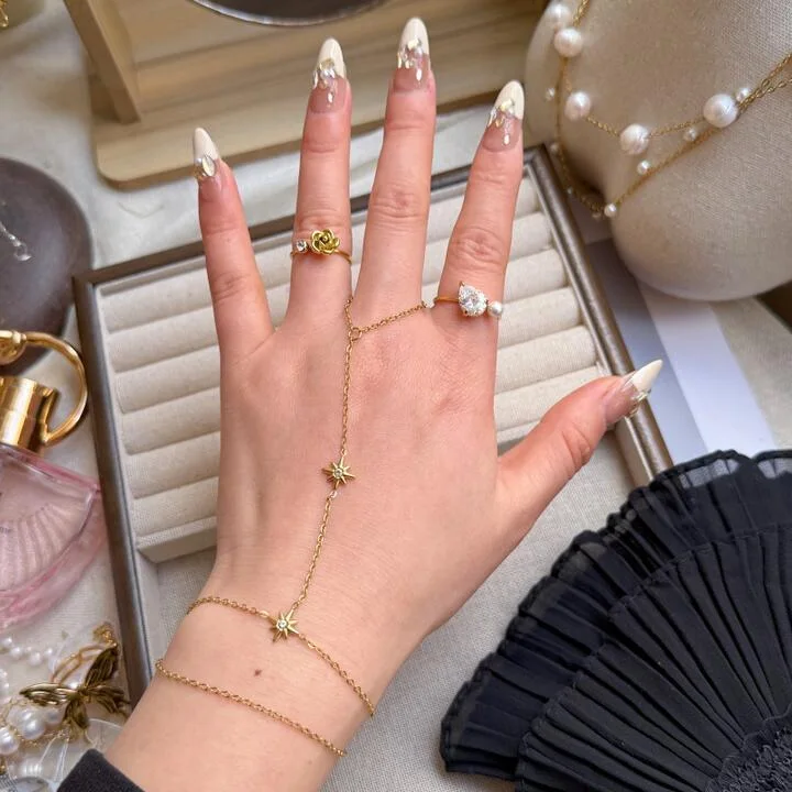 Handchain Étoile Polaire : Double Chaîne et Cristaux