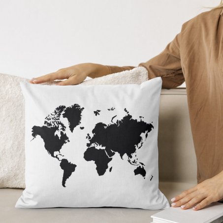 Coussin avec Dessin de la Carte du Monde (40 x 40 cm)