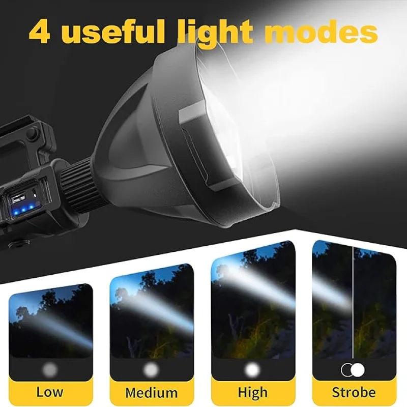 Projecteur de chasse solaire de 1500 lumens, power bank, lumière latérale de camping, lumière d’avertissement