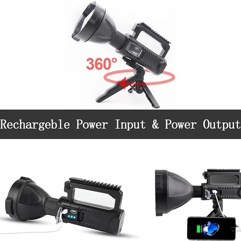 Projecteur de chasse solaire de 1500 lumens, power bank, lumière latérale de camping, lumière d’avertissement