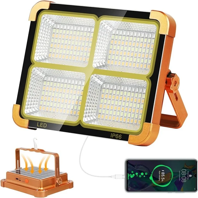 Projecteur LED Solaire Portable & Powerbank – Lampe de Camping Rechargeable (USB/Solaire)