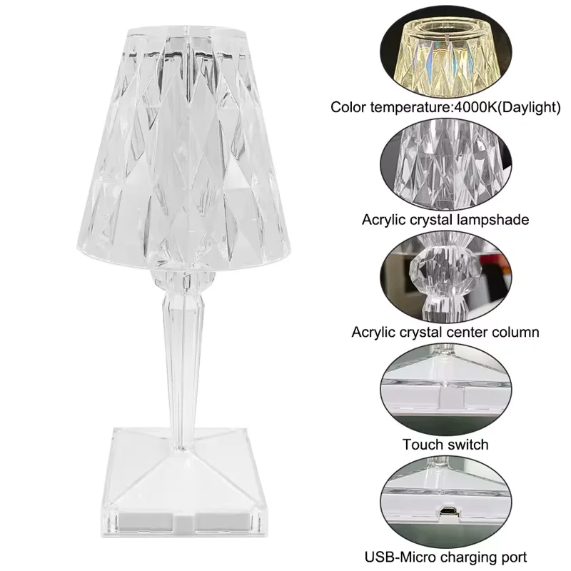 💎 Lampe LED en Cristal USB avec Interrupteur Tactile 💎