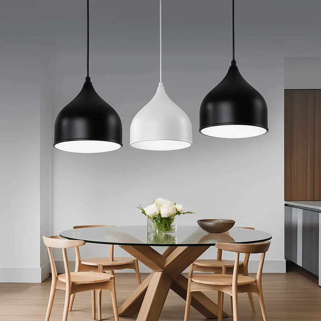 Suspension Industrielle Dôme Métal Noir et Blanc (E27)