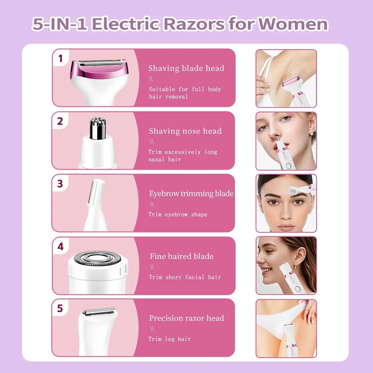 Epilateur Electrique Femme, 5 en 1