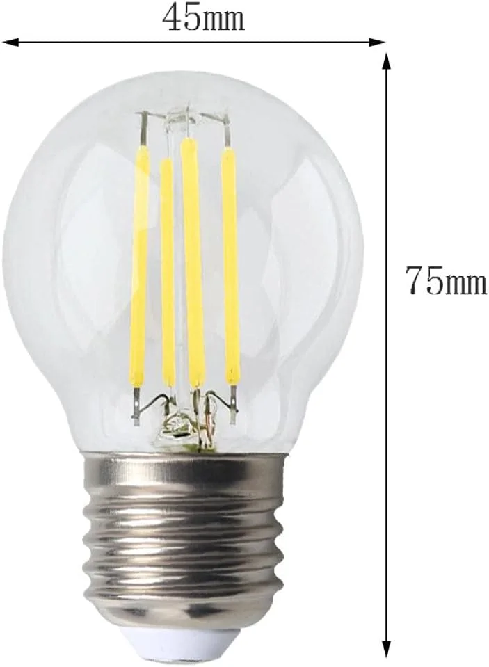 Lampe sphérique LED filament G45 base E27 4W Lumière blanche 6500k