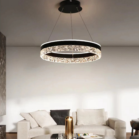 Lustre Salon Led rond noir 50cm 3 Couleurs 3000K 4000k 6500K