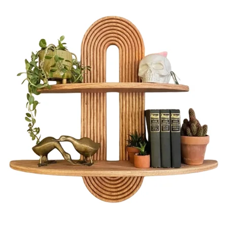 رف حائط خشبي مودرن بقوس مزدوج لتنظيم الديكور